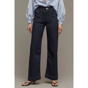 NWT Anthropologie The Colette Crop Wide-Leg Jeans Rinse Wash Dark Denim Blue 23
